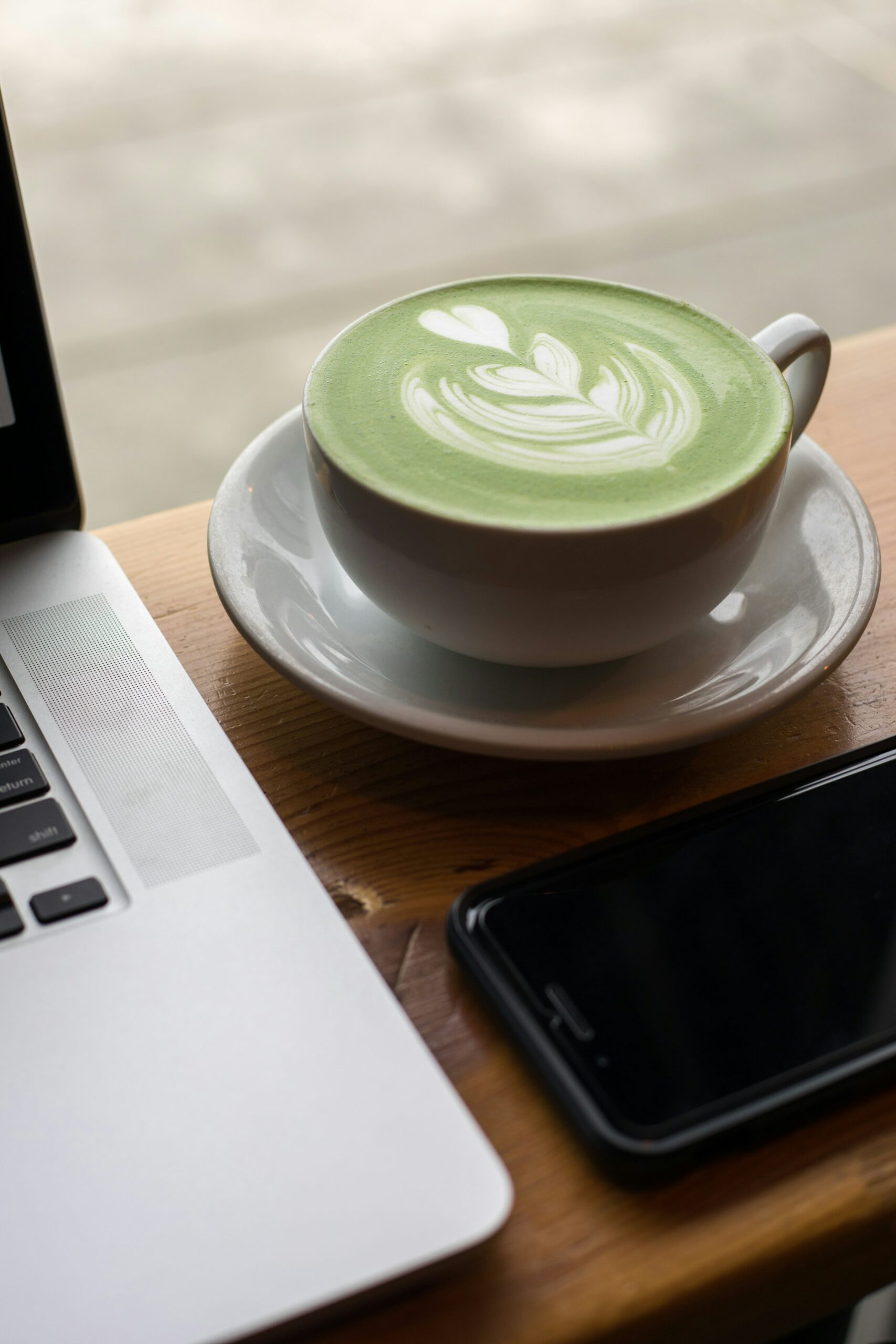 Cup of matcha on the table